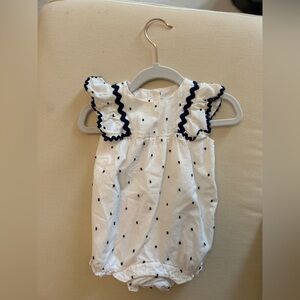 Janie and Jack White Romper with Navy Details